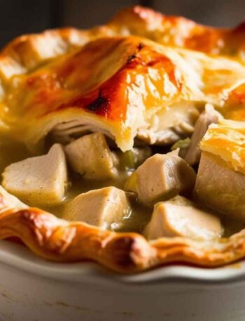 Best homemade chicken pot pie fresh out of the oven with a golden flaky crust.